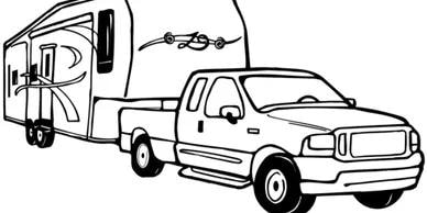 Truck towing an RV trailer illustration