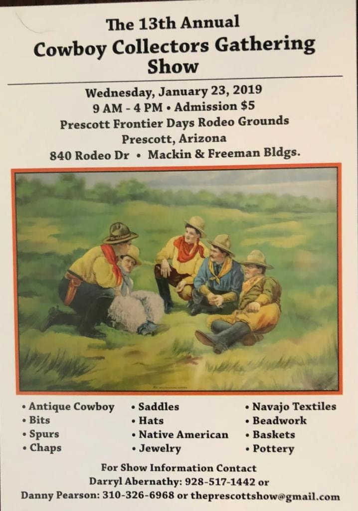 13th Annual Cowboy Collectors Gathering Show poster — Wednesday January 23, 2019, 9am–4pm, Admission $5, Prescott Frontier Days Rodeo Grounds, Prescott Arizona