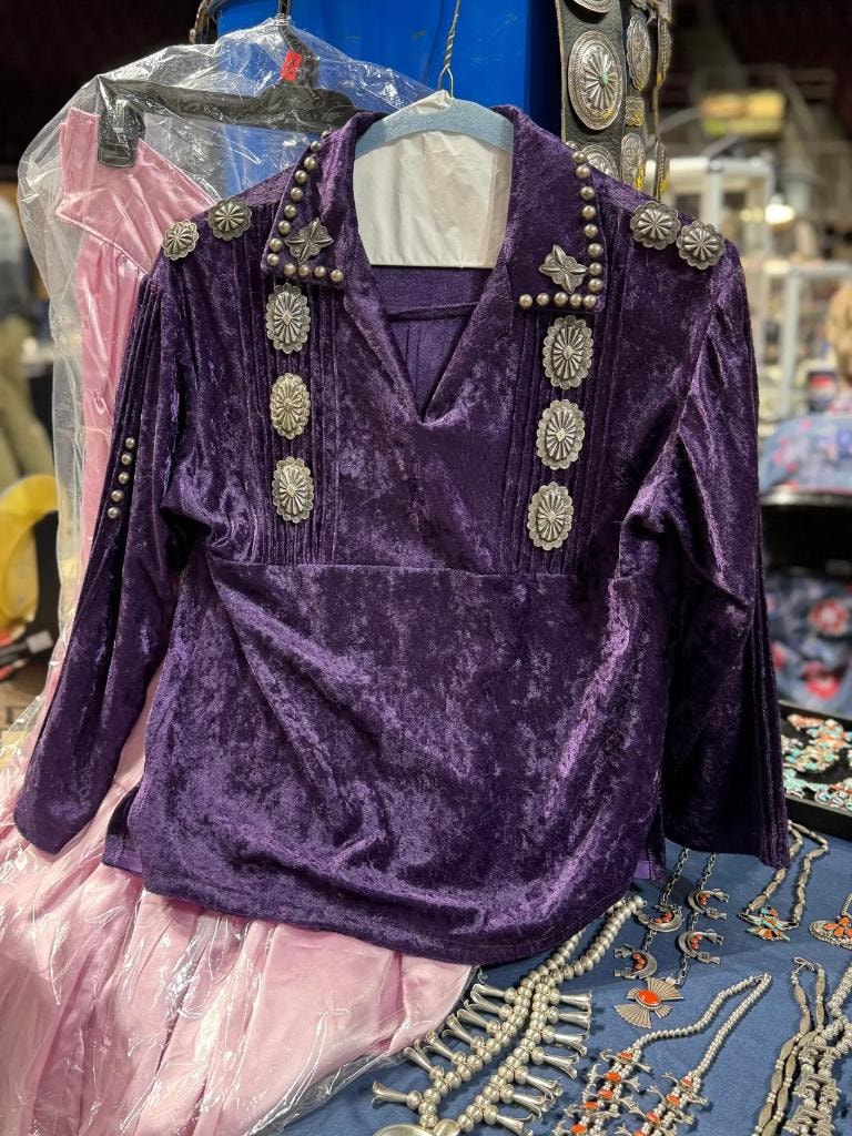 Purple velvet tunic with silver concho embellishments